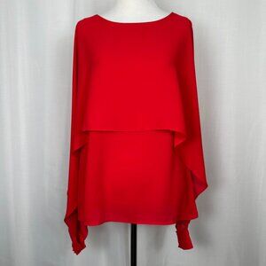 DKNY Long Sleeve Cape Blouse Size M Red Flowy Holiday Party Christmas Brand New
